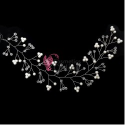 Accesoriu modern pentru decor par WED45LL Argintiu cu cristale si perle de 35cm 